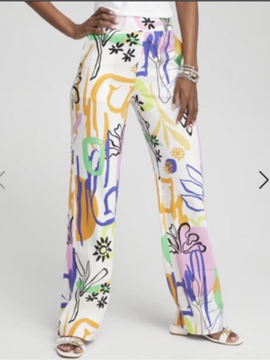 Chico's Pants - Chico's Surreal Escape White Multi Wide-Leg Bold Print Linen Blend Pants sz 14